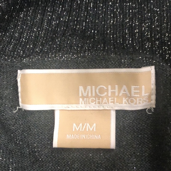 Michael Kors M Sweater Metallic Silver Cowl Neck Long Sleeve Toggles Rouchd side - Picture 5 of 7